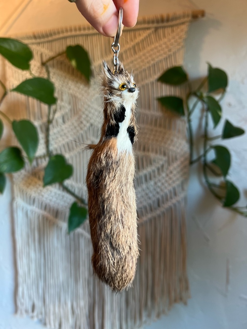 Vintage Real Fur Fox Tail Keychain Bag Charm 6” Boho Cottagecore Woodland